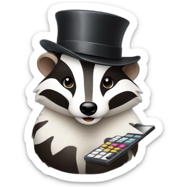 A badger with an elegant hat and a calculator  sticker
