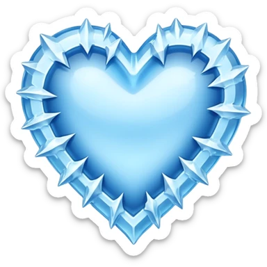 An ice blue heart with frost and jagged ice crystals covering it sticker