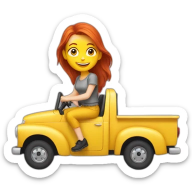 Redhead girl driving a yellow pickup sticker