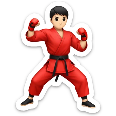 An emblem-style emoji representing striking martial arts. The design features a powerful punch icon surrounded by dynamic lines, symbolizing speed and strength. A black and red color scheme highlights intensity, with a bold and clean font for the text 'Striking Arts'. Transparent background. sticker