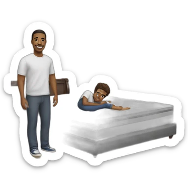 Cedric Doumbe with a mattress with “Jordan ” written on it sticker