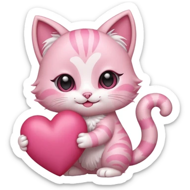 chibi anime pink cat smiling holding a big heart sticker