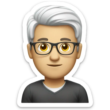 A white guy working on a laptop with glasses. Front view sticker