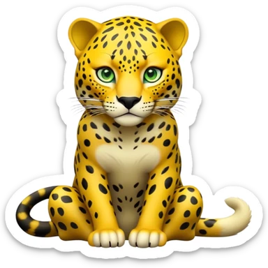 cinematic-jaguar-realistic-full-body-sitting-emoji,-sleek-powerful-frame-poised-for-action,-yellow-fur-adorned-with-bold-black-rosettes,-head-tilted-dramatically,-piercing-green-eyes-locked-onto-its-prey,-simplified-yet-realistic-focused-features,-highly-detailed,-glowing-with-an-almost-sarcastic-glow sticker