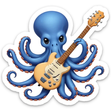 happy octopus with multiple arms playing guitar sticker