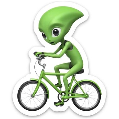 alien riding a bicycle, cute extraterrestrial character, casual cycling pose, big curious eyes, futuristic yet playful vibe, 3D cartoon, mobile game icon style, clean background, no text, no watermark
 sticker