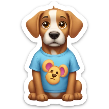 Dog wearing carebear shirt sticker