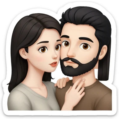 beautiful pale brunette girl with brown eyes kisses pale man black hair small beard grey eyes sticker