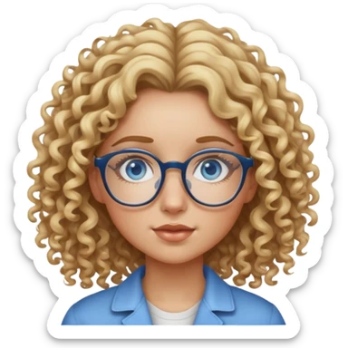 Girl with curly hair with glasses and blonde highlights and blue eyes with pimples sticker