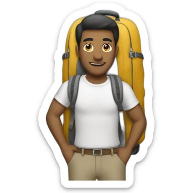 Hombre llenando su mochila para un viaje sticker