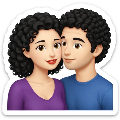 a handsome man with black curly hair tries to kiss a cute woman sticker