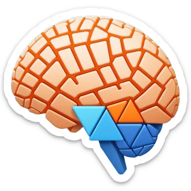 Geometric brain icon, YouTube triangle play button merged with neural network pattern, abstract minimalist design, vector art, vibrant colors, tech-inspired, clean lines, square format for app icon sticker