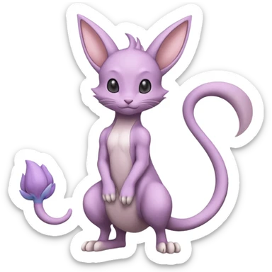 Pastel dull greyish anthropomorphic furry Mewtwo-Beerus-Minccino-hybrid-Fakémon-fusion-animal-ET-species-creature, full body  sticker