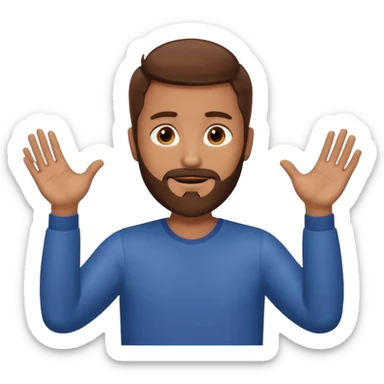 A man with brown hair and beard with his arms out straight waiting for a hug sticker