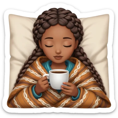 black girl with bohemian braids inside a blanket sipping coffee eyes closed sticker