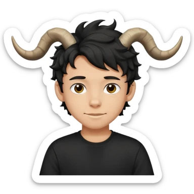 Menino de 15 anos de cabelo ondulado preto e de camiseta preta com chifres de bode sticker