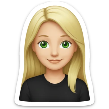 40 yr old long blonde straight hair green eyes black shirt smiling sticker