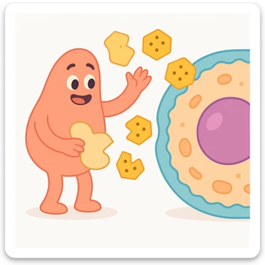 Ultra-detailed illustration of enzyme digestion: amylase breaking starch into sugars near a cell membrane. Clean white background, no text. Scientific but simple sticker