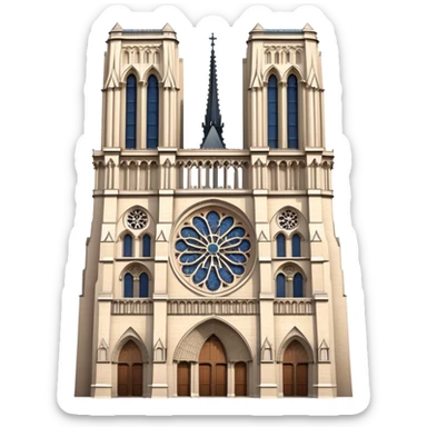 Notre Dame Cathedral in Paris with its iconic Gothic architecture, twin towers, and rose window sticker