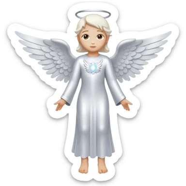 Full body, Cinematic and Ultra realistic 32k HD hauntingly beautiful Angel with Balanced features, highly detailed, glowing with silver light, high shine, remembrance, a painting of white silver, fanciful, enchanting. The image is so lifelike it could leap off the canvas at any moment sticker