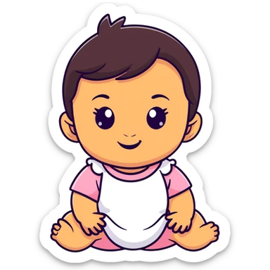 face of smiling baby girl with big eyes, medium skin tone, and dark hair sticker