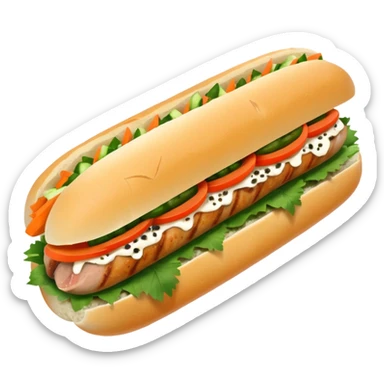 make it cute, chibitraditional banh mi with char grilled pork


    Very crusty baguette

    Mayo 

    Pickled carrot 

    Cucumber, coriander/cilantro, green onion, chilli 
 sticker