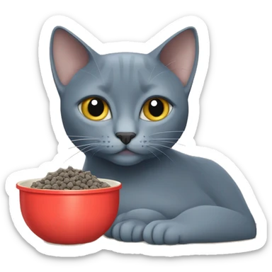 Russian Blue eating cat food sticker