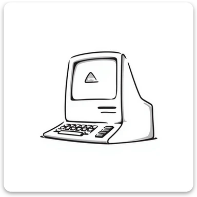Pixel art style old Macintosh computer, simple monochrome linework sticker