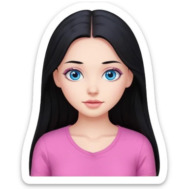 Beautiful model girl, long hair, black hair, blue eyes, pink undershirt sticker