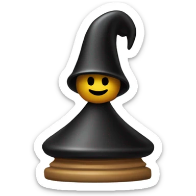 a minimalist black chess pawn with a wizard hat sticker