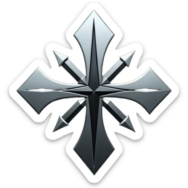 Emoji, dark futuristic cross, symmetrical geometric shape, black metal, gothic cyber aesthetic, minimal flat design, sharp edges, centered, transparent background do not use any other colors but metal and black sticker