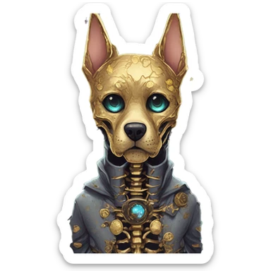 iridescent kintsugi fluffy zombie black brown gold dog fox head zombie skeleton gold mechanical nebula galaxy stars colorful flowers fairy lights vintage zombie sticker