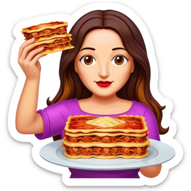 pop art neon Monalisa holding Melted spam meat lasagna sticker