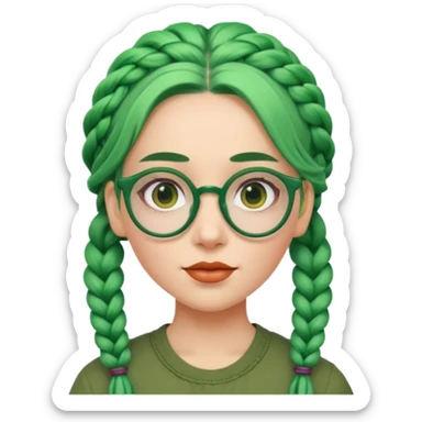 woman with green hairs, braids and spectacle, big visible braids and unique face shape sticker