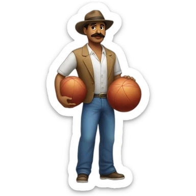 Cuban Man with mustache strenuously carrying heavy balls sticker