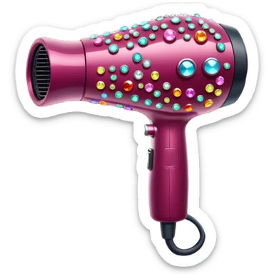 burgundy blow dryer covered in gems sticker