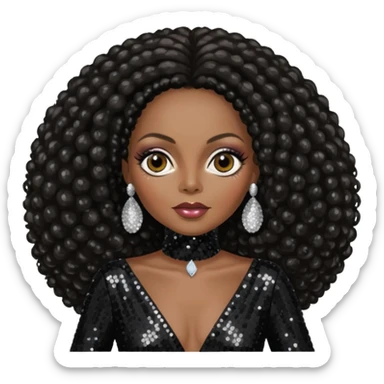 Diana Ross with long dark brown hair black sequin outfit sticker