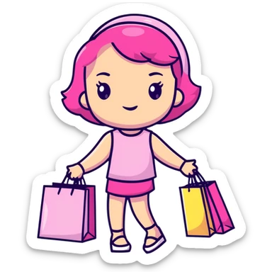 Fashionable girly girl with sparkles, pink accessories, and shopping bags sticker