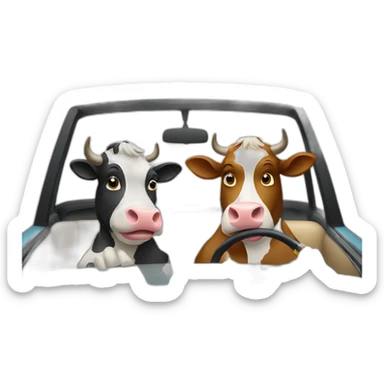 Two cows driving in a car and smoking cigarette sticker