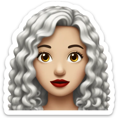 White Girl, red lipstick with red horns with long curly black hair sticker