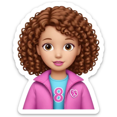2 year old cute girl with Barbie clothes on and short curly brown hair sticker