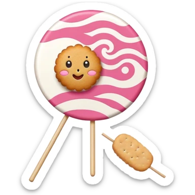A minimalist Apple-style logo combined with fish cake with pink swirl (narutomaki), rice cracker (senbei), and dango on a stick arranged in a clean, modern design sticker