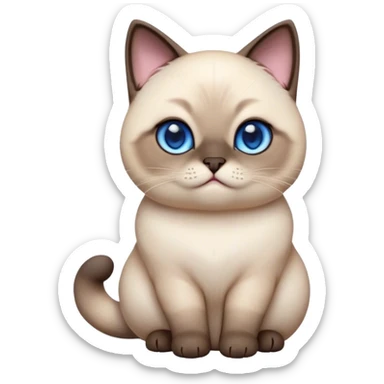 Cinematic Cute Chubby Siamese Cat Portrait Emoji, Round and plump body, soft cream-colored fur with rich dark points on the ears, face, paws, and tail, big, sparkling sapphire-blue eyes, Simplified yet irresistibly adorable features, highly detailed, glowing with a warm, cozy glow, high shine, curious yet calm, stylized with a touch of whimsy, bright and endearing, soft glowing outline, capturing the essence of a mischievous yet lazy and loveable kitty, so cuddly it feels like it could waddle right out of the screen for a snuggle! sticker