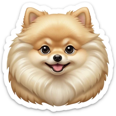 Cinematic Comical Cream Pomeranian Portrait Emoji, Head tilted dramatically with an exaggeratedly shocked or amused expression, featuring a glossy, fluffy cream Fur with a radiant sheen, wide, expressive dark eyes filled with playful disbelief, Simplified yet hilariously expressive features, highly detailed, glowing with a slightly sassy glow, high shine, dramatic yet playful, stylized with an air of cheeky mischief, bright and endearing, soft glowing outline, capturing the essence of a spirited and over-the-top companion, so meme-worthy it feels like it could side-eye its way into internet fame instantly! sticker
