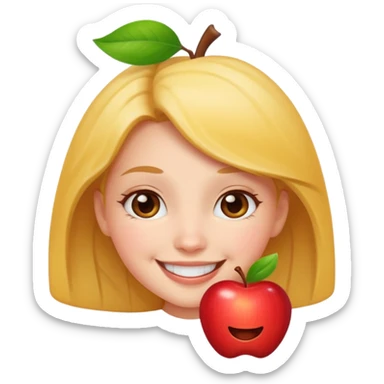 cheerful pose cute girl apple emoji style. don't hold an apple sticker