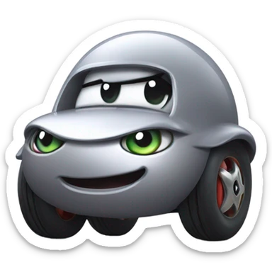 Metal cute Kirby bubble Gray ball driving on car wheels with mad eyebrows  sticker