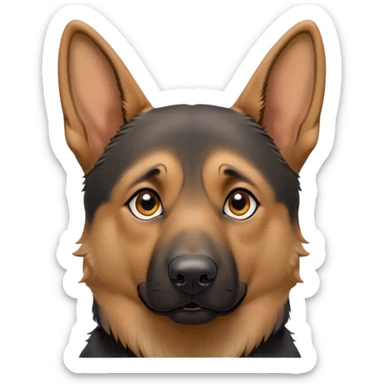 Cinematic Grumpy Tan/Black German Shepherd Portrait Emoji, Head tilted slightly with a deeply unimpressed expression, featuring a thick tan coat with a distinct black saddle and a furrowed brow, large, droopy brown eyes narrowed into an unamused glare, ears slightly drooping in exasperation, Simplified yet comically expressive features, highly detailed, glowing with a dry, sarcastic glow, high shine, effortlessly judgmental yet dignified, stylized with a touch of cynicism, bright but brooding, soft glowing outline, capturing the essence of an eternally unimpressed yet endearing guardian, so lifelike it feels like it could sigh heavily at you in disdain at any moment! sticker