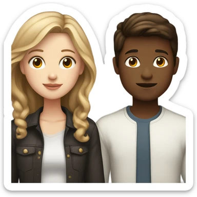 White girl with light brown hair and a white boy with dark brown hair kissing sticker