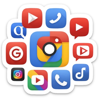 Make a image of Google app logo in the middle while other apps like Youtube, Netflix, TikTok, Instragram, And Facebook is circling it. Don't add date or time please sticker