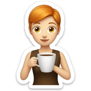 Ginger straight short hair woman drinking coffee  sticker